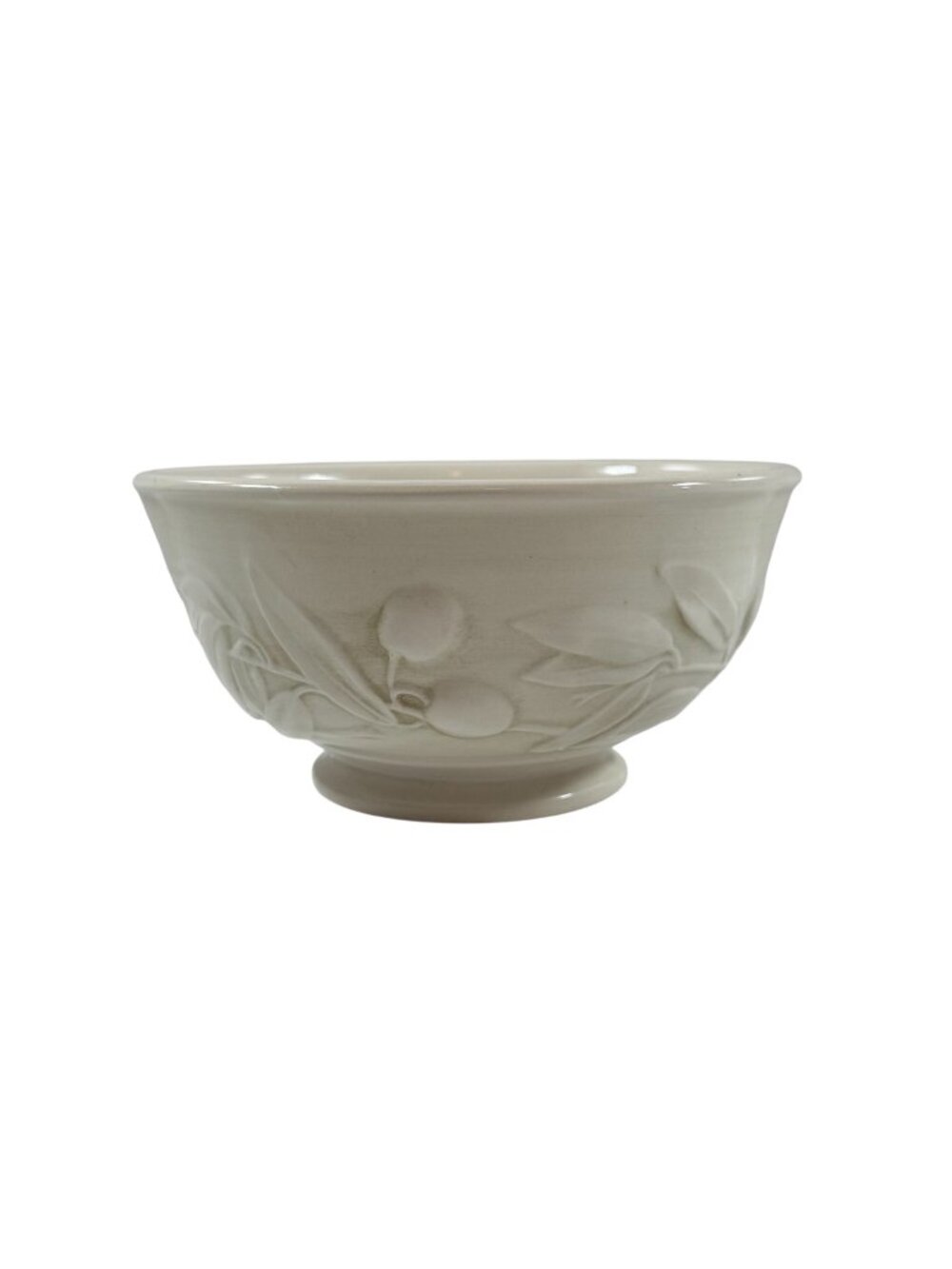 Williams-Sonoma Italian Embossed Olive Pattern Ceramic Bowl 6.5" Cream